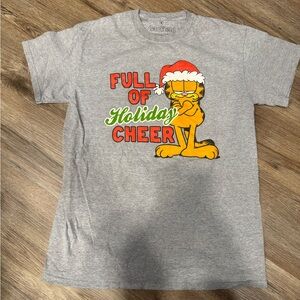 Men's Sz M Garfield Shirt "Full of Holiday Cheer" Christmas T-shirt Grey Tee